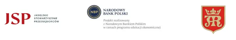 logo Jasielskiego Stowarzyszenia Przedsiębiorców, logo Narodowego Banku Polskiego, herb Jasła