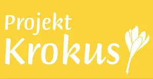 na żółtym tle znajduje się zarys krokusa z napisem Projekt Krokus