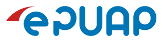 grafika zawierająca niebieskie litery ePUAP na białym tle